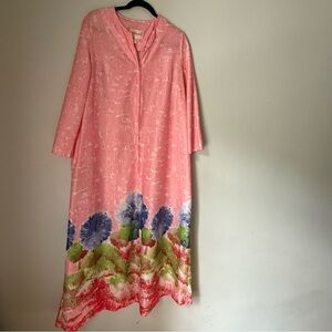 Vintage 70s Lounge Craft Pink Boho Caftan/Loungewear Size L